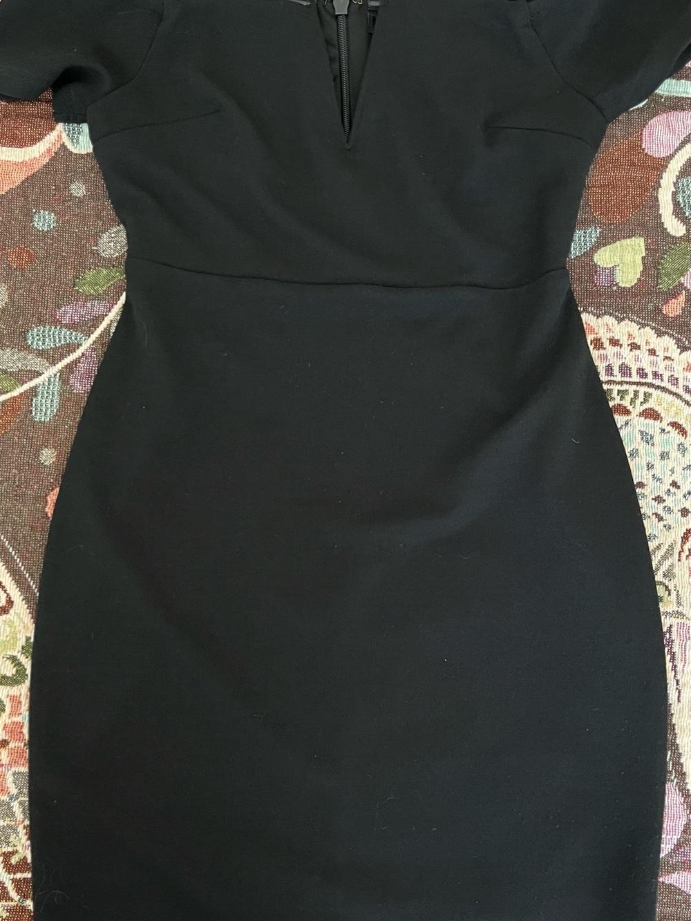 Lulu's Black V-Neck Midi Sheath Dress with Zip Detail